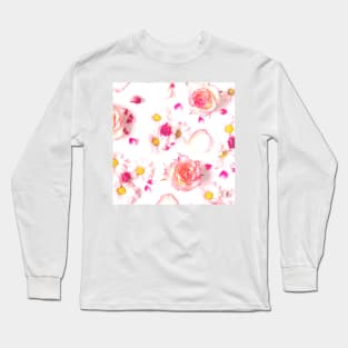Romantic Watercolor Daisy and Cherry Blossoms - Floral Pattern Long Sleeve T-Shirt